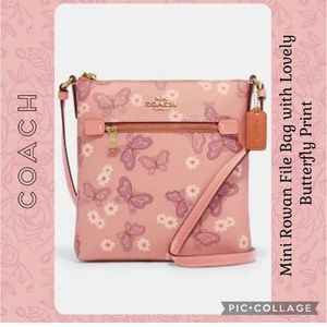 Coach mini Rowan pink bag with butterflies print NWT. Authentic With tags